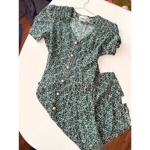 Vintage green floral midi dress - size M/L